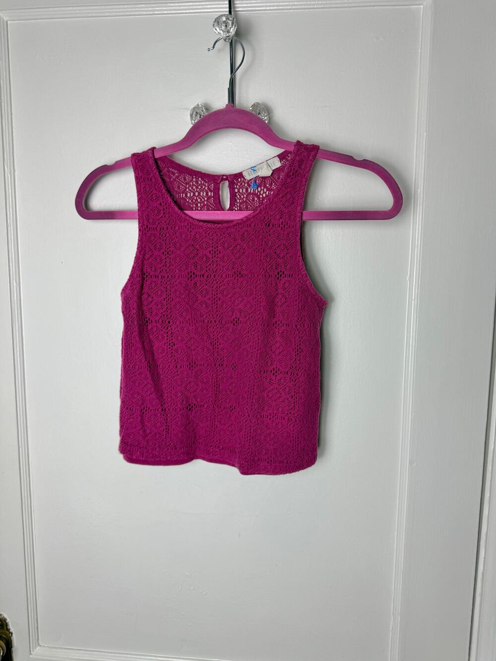 Aeropostale Womens S Pink Lace Tank Top Y2K Crochet Babydoll Festival Boho